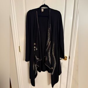 XCVI Black Women's Long Cardigan with Embroidery Size Large